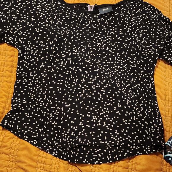 Maeve by Anthropologie Black Polka Dot Blouse | Size 10 Rayon Lightweight Top - Picture 1 of 3